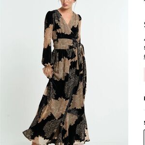 NEW! Ciebon Elegant Black and Tan Wrap velvet Dress